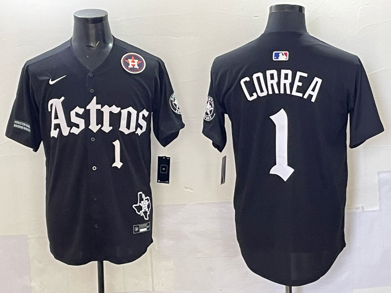 Men 2025 Houston Astros #1 Correa black  Game Nike MLB Jersey style 004